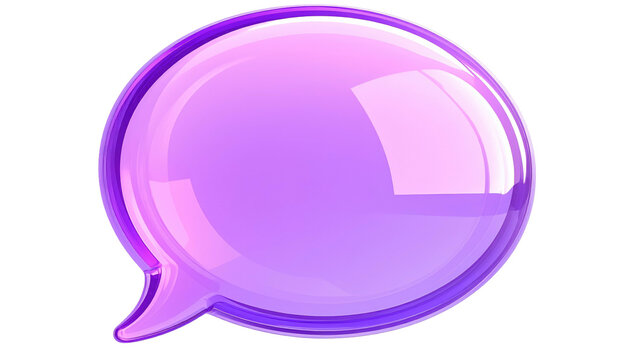 Shiny, semi-transparent, light purple chat bubble with high gloss, isolated on black. 3D render appearance