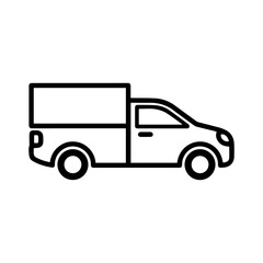 Black outline illustration of a truck with square cargo area
