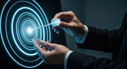 Futuristic Technology Interface Interaction with Glowing Blue Circles.