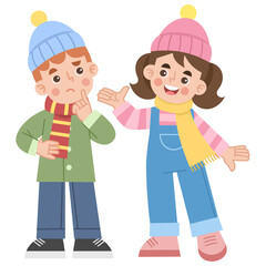 Illustration of Two Children in Winter Clothing