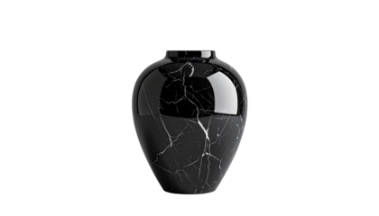 Sleek black vase featuring white crackle pattern and glossy finish against a pure black background