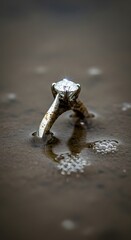 A small amphibian emerging from the muddy water with its head and front limbs visible above the surface