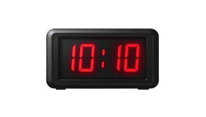 Digital clock shows 1010 with bright red digits on black background, focused, centered, minimalistic