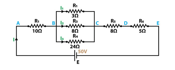 Electrical Circuit With Resistors, Battery, and Branches: Simple Schematic Diagram for Learning and Analysis