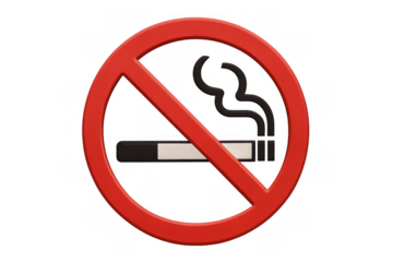 No smoking sign clearly prohibiting cigarette and tobacco use, promoting a smoke-free environment. Transparent background