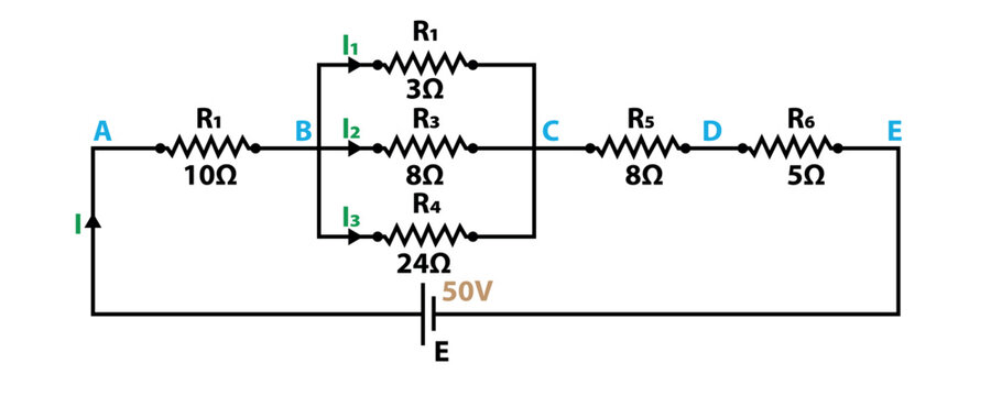 Electrical Circuit With Resistors, Battery, and Branches: Simple Schematic Diagram for Learning and Analysis