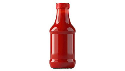 Glossy red liquid in a glass bottle with a red plastic cap, centered against a black background