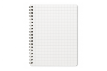 Blank grid paper spiral notebook template with empty page, perfect for notes, drawing, or design mockups, transparent background