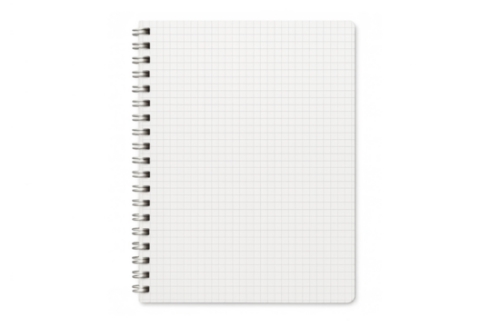 Blank grid paper spiral notebook template with empty page, perfect for notes, drawing, or design mockups, transparent background - Powered by Adobe