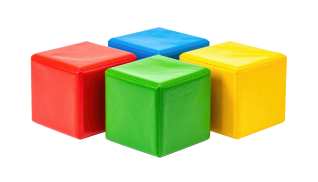 Four colored blocks (red, green, blue, yellow) arranged in a square shape on a black background - Powered by Adobe