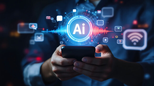 Exploring artificial intelligence ai on mobile phone technology future of ai concept with ai interface design