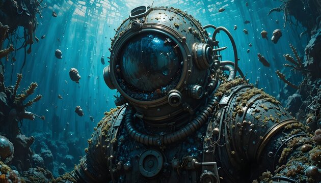 Explore the Deep Sea with This Incredible Vintage Diving Suit, Discovering Mysteries Under the Sea, Perfect for Adventure and Underwater Exploration - Powered by Adobe