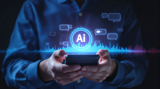 Ai powered mobile chat application concept with speech recognition and voice assistant technology