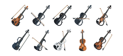 Naklejka premium Violin illustrations collection musical instruments musical performance concept vector