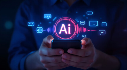 Ai chatbot on mobile phone concept of artificial intelligence and future technology innovation trends