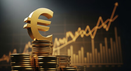 Euro Currency Symbol on Stack of Coins with Rising Financial Graph, Representing Economic Growth and Investment Opportunities in the European Market