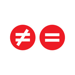 Fototapeta premium Red equality and inequality mathematical signs inside bright circles offering a striking comparison for general marketing materials.