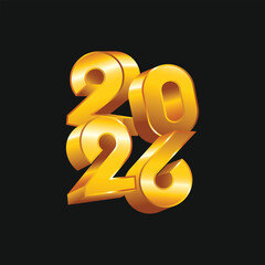 3D Gold Metallic 2026 Number Illustration in Bold Modern Style on Black Background