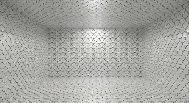 Empty square room with Fish Scales seamless pattern - Powered by Adobe