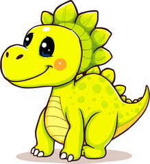 Obraz premium A charming cartoon illustration depicts a friendly, smiling, green stegosaurus with vibrant details, perfect for children's designs and educational materials.