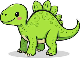 Fototapeta premium A charming cartoon illustration of a friendly green Stegosaurus dinosaur, perfect for children's educational materials and playful designs.