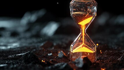 crystal hourglass glowing faintly in dark minimal scene, surreal time concept - Powered by Adobe