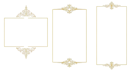 Ornate golden frame set for design isolated on Transparent Background