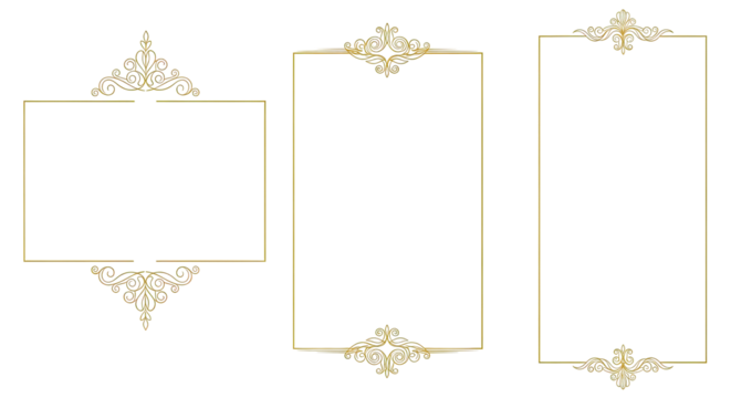 Ornate golden frame set for design isolated on Transparent Background