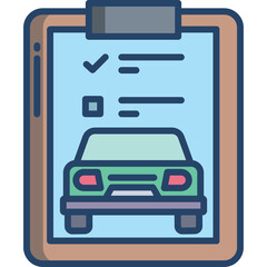 Car Inspection Checklist Document on Clipboard with Blue and Brown Tones Simple Flat Design Graphic