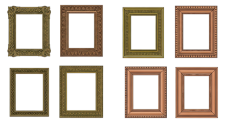 Set of ornate picture frames isolated on Transparent Background