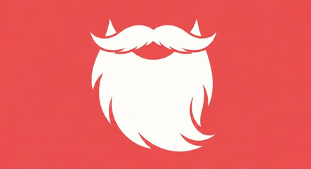 A minimalist santa claus beard and mustache icon on a red background, perfect for christmas themes, holiday designs, and festive decorations
