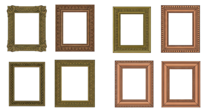 Set of ornate picture frames isolated on Transparent Background