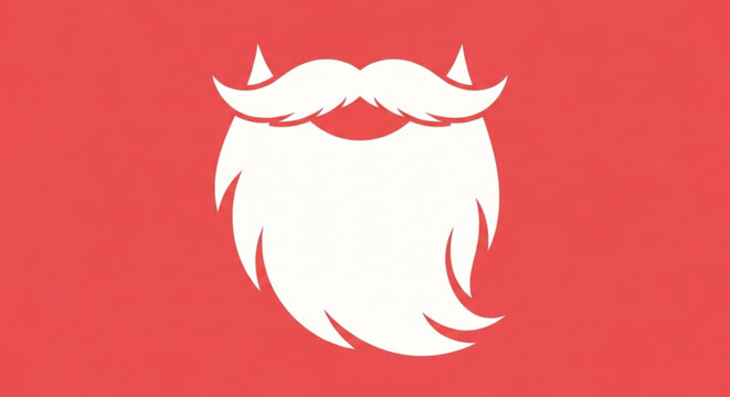 A minimalist santa claus beard and mustache icon on a red background, perfect for christmas themes, holiday designs, and festive decorations - Powered by Adobe