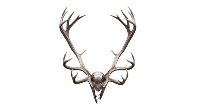 Overhead view of a majestic deer skull and antlers, isolated on, showcasing the intricate details of natures artistry and beauty