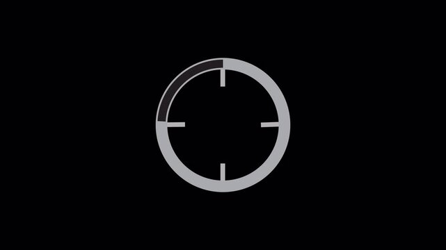 Simple 15 seconds countdown timer with animated indicator. Circle shaped smooth animation. Red and black colour on black background 4K Video.