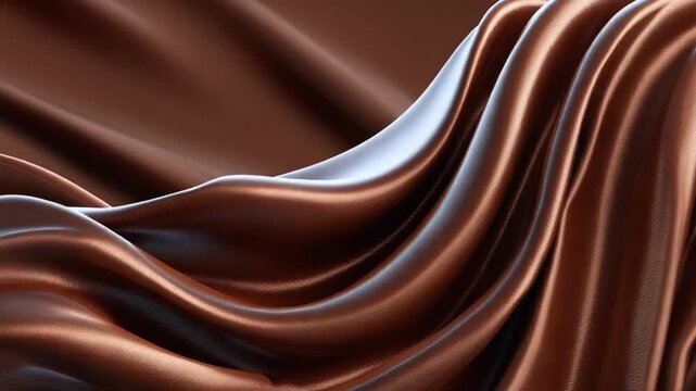 Rich Chocolate Swirls: Luxurious brown fabric drapes in elegant folds, creating a dynamic play of light and shadow, evoking a sense of smoothness, softness and comfort.