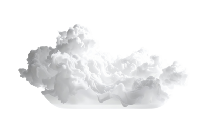 Fluffy white cloud formation isolated on black background, billowing and airy