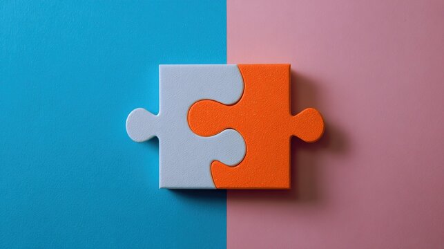 plurality. Mismatched puzzle piece forced into wrong geometric position, symbolic conflict with clean lines and negative space. wellbeing guides.