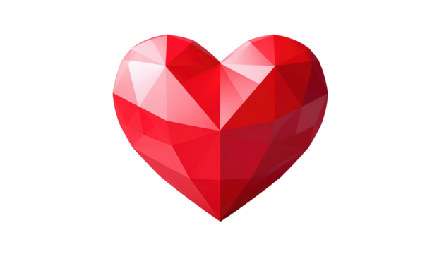 Red geometric heart on black background. Faceted, three-dimensional design with light and shadow effects. Simple, minimalist - Powered by Adobe