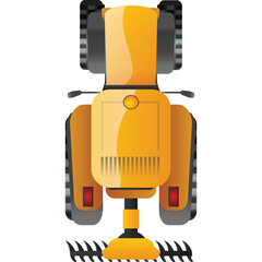 Naklejka premium Yellow Tractor With Tilling Attachment Seen From Above With Transparent Background Agricultural Machinery For Field Work