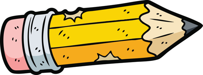 Yellow Pencil With Pink Eraser And Metal Ferrule In Cartoon Style Isolated On White