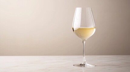 marbel. A pristine white wine glass with condensation droplets on a sleek marble surface. bar promotions, beverage menus, designed for food & beverage menus and cafe branding.