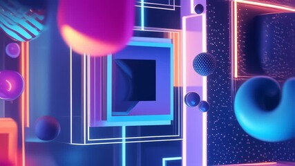Abstract neon metaverse background with 3d rendering shapes in motion and bright illumination - Powered by Adobe
