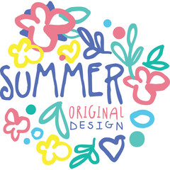 Whimsical Hand Drawn Summer Design Featuring Floral Elements And The Words Original Design In Vibrant Colors On A Transparent Background