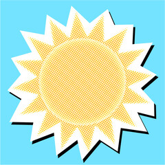 Sun Halftone Dotted Collage Element Pointillize in Paper Torn Vector Ideal for weather, summer, comic, and abstract design projects with a retro, pop art collage effect.