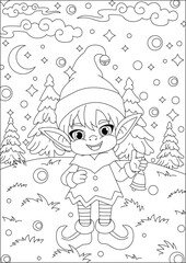 Elves Christmas Coloring Pages Cartoon Character Xmas Eve Printable Vector