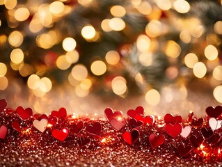 Sparkling Hearts on Red Glitter, A Romantic and Festive Valentine's Day Celebration