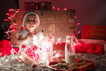 Baby Christmas Holiday Lights Festive Portrait