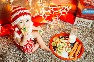 Baby Christmas Holiday Lights Festive Portrait