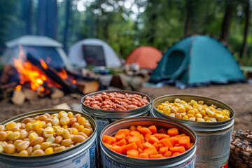 Canned Vegetables Beans Campfire Cooking Outdoor Camping Food